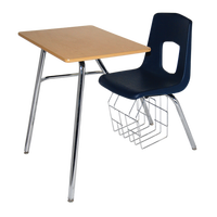Chaise en plastique rigide respectueuse de l'environnement et table d'étude pour enfants avec finition chromée, ensemble chaise et table pour mobilier scolaire