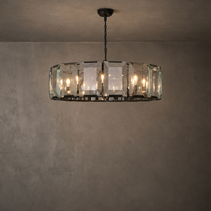 Lámpara de araña de cristal contemporánea con forma de anillo, colgante de metal negro mate para diseño de interiores de alta gama en casas de campo - Product Image 4
