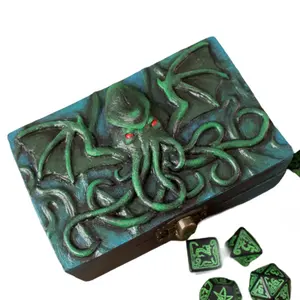 Boîte à dés en résine bleue et verte Cthulhu personnalisée boîte à bibelots donjons et dragons boîte de rangement pour bijoux pieuvre