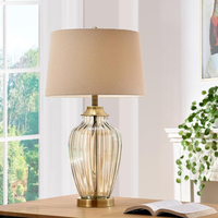 Lampe de table LED moderne en verre doré avec abat-jour en lin, commande par interrupteur, intensité réglable, alimentation électrique, pour bureau