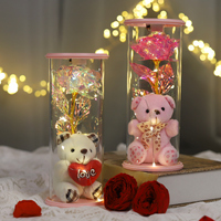 Vente en gros de fleurs décoratives artificielles à piles, décoration en verre avec lumières LED