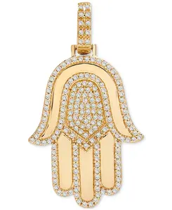 Colgante de plata de ley 925 con letras Iced Out para hombre, collar de Hamsa de moissanita, oro de 10k14k18k personalizado