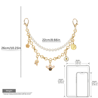 Bijoux fantaisie : Porte-clés en chaîne dorée avec perles et breloques interchangeables (abeille, fleur, marguerite) – Charme de sac pour femme