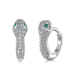 Dylam Stylish Personalized Women 925 Sterling <b>Silver</b> Rhodium Plated 5A Cubic Zirconia Snake Shape <b>Hoop</b> Clip-on <b>Earrings</b> - Product Image 1