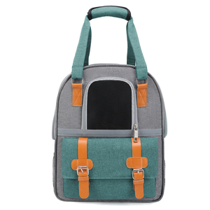 Pet <b>Backpack</b> Carrier Soft-Sided Zipper Closure Breathable Oxford Material Gray Green Color for <b>Cats</b> 30x21x41cm - Product Image 3