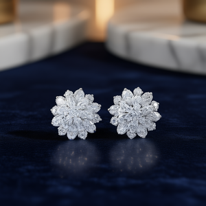 Orecchini a Perno Blu E378 con Fiore, Cristalli e Strass, Gioielli di Lusso da Sposa per Donna - Product Image 2