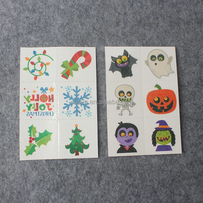 Prezzo di fabbrica Custom Body Cartoon Christmas Face Set temporaneo Sticker Glitter Tattoo For Kids