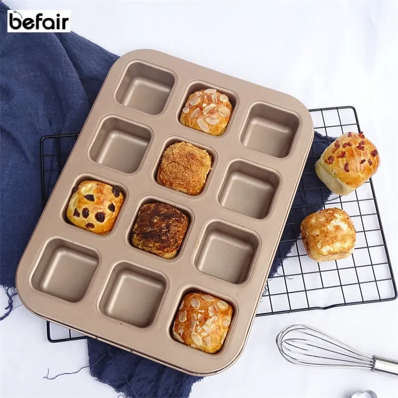 6 12-Hole Square Cavity Mini Cake Non Stick Baking Carbon Steel Bakeware Cupcake Bread Mold Individual Cup Cutter Sheet Tray