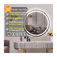 Miroir de salle de bain intelligent anti-buée personnalisé avec écran tactile LED, miroir de maquillage rond, miroirs de salle de bain intelligents anti-explosion avec écran tactile LED
