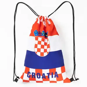 Diseño de moda Impresión digital Logotipo de la bandera de Croacia Mini bolsa con cordón de poliéster para eventos de fútbol