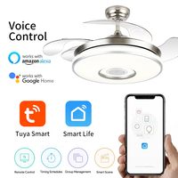 Ventilador de Techo Moderno Retráctil 2034S de 42 Pulgadas con Lámpara, Altavoz y Reproductor de Música, Candelabro con 3 Colores, Aspas Invisibles y Control Remoto