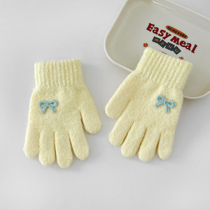 Gants épais d'hiver en laine et cachemire personnalisés vente en gros mignon court mitaines tricotées en acrylique perle nœud papillon utilisation en extérieur chaleur - Product Image 5