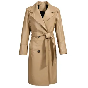 Women Trench Long Coat Leather 2022 Luxury Leather Coats Genuine Leather Trench Coat Women