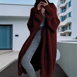 Cardigan <span class=keywords><strong>long</strong></span> en tricot épais pour <span class=keywords><strong>femme</strong></span>, Nouvelle collection 2026, Pull ample ouvert sur le devant avec poches, Vêtement d'extérieur décontracté - Product Image 4