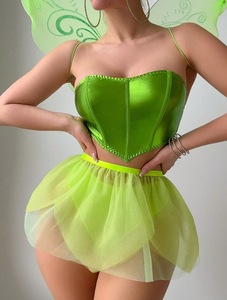 Fashion Sexy Backless Straps Bra With Fluorescent Green Figure-Hugging Desire Skirt Lingerie Set of Four Pieces - Product Image 3