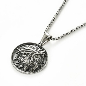 Collar con Colgante <span class=keywords><strong>de</strong></span> Acero Inoxidable <span class=keywords><strong>de</strong></span> Jesucristo, Regalo Religioso, Corona <span class=keywords><strong>de</strong></span> Espinas Vintage, Medalla <span class=keywords><strong>de</strong></span> Oración, Cadena <span class=keywords><strong>de</strong></span> 24 Pulgadas - Product Image 1