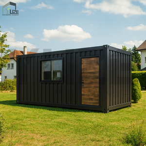 Moderna camera contenitore nero opaco con porta in venatura del legno per ufficio giardino o soggiorno compatto - Product Image 1