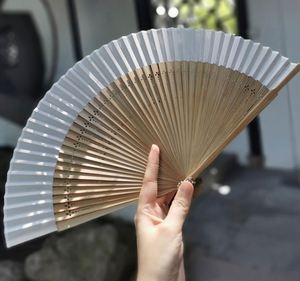 Top Quality Vintage Wedding Fan White Luxury <b>Silk</b> Foldable Bamboo Hand Fan for Wedding Party Decoration - Product Image 5