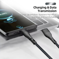 Grosir kabel USB kepang nilon 1M 3A 15W Earphone pengisi daya cepat perangkat Android & tablet Transfer Data ponsel putih dicetak