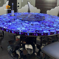 Table à manger ronde de luxe pour la maison, plateau en agate violette semi-précieuse rétroéclairée, mobilier de salle à manger moderne