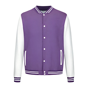 Veste de sport pour homme, couleur violette, blocs de couleurs, manches blanches, col montant, boutons pression, style automne - Product Image 1