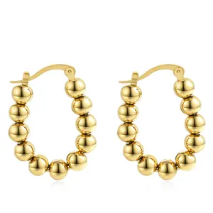 U shape metal beads custom hoop earrings stainless steel luxury jewelry big hoop dangle earrings for sale.