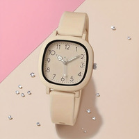 Montre à quartz carrée polyvalente de style universitaire pour étudiants, bracelet en cuir couleur bonbon, boîtier en alliage 22 mm, cadran numérique, fenêtre en verre