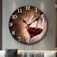 Jam dinding Quartz wajah tunggal Modern, tampilan Pin MDF senyap untuk rumah, desain kacamata anggur merah anggur modis untuk ruang tamu