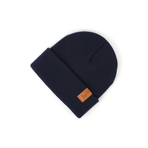 Hot Sale Factory Direct Price 100% Acrylic <strong>Navy</strong> Blue Keep Warm in Autumn and Winter PU Leather Fold Brim Beanie <strong>Hats</strong> - Product Image 2
