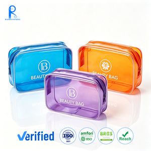 Sac de maquillage transparent en PVC personnalisé avec logo d'usine OEM, étanche, pochette de toilette transparente, sac cosmétique de voyage portable de luxe - Product Image 1