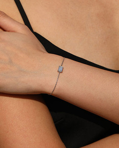 S925 Sterling <b>Silver</b> 18k gold <b>thin</b> <b>chain</b> bracelet Minimalist <b>Chain</b> Bracelet With Emerald Cut Crystal For Women's Everyday Wear - Product Image 6