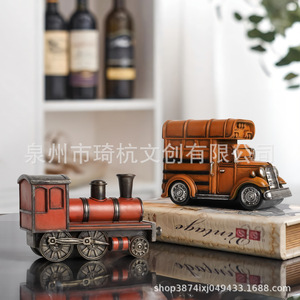 Retro Resin Locomotive And Truck Decorative <b>Ornaments</b> For Living Room Rustic Style Single Piece Package - Product Image 2