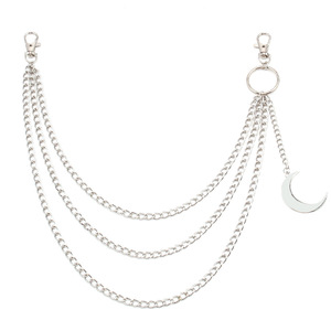 Cadena de cintura Yueli, cadena de cuerpo unisex de estilo punk con colgante de luna y anillos de metal de varias capas, aleación de zinc, para uso diario. - Product Image 5
