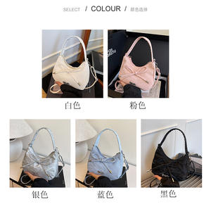 Sac à main pliable en cuir PU uni avec fermeture éclair et nœud, style dumpling, pour femme, capacité jusqu'à 1L - Product Image 3