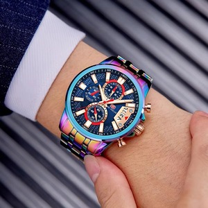 Drioshipping Luxury Rainbow Fashion <b>Chronograph</b> Sport Watch for Men Quartz Wristwatches MINI FOCUS Male Clock - Product Image 4