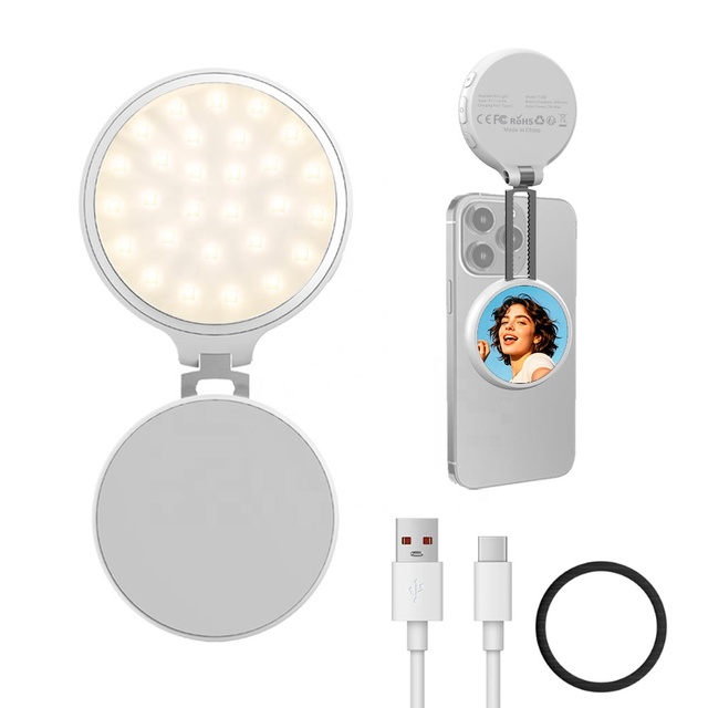 Portable Magnetic Pocket Selfie Light for Phone LED Fill Light 3 Colors 10 Brightness 900mAh Rechargeable 180° Adjustable