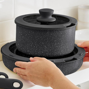 Casseroles de cuisson modernes en métal de haute qualité, antiadhésives, faciles à nettoyer, avec couvercles en verre, poignées amovibles, compatibles lave-vaisselle, four et cuisinière à induction. - Product Image 5