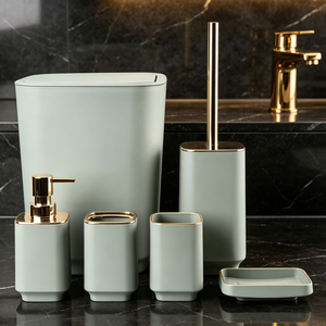 Luxury Optional Color 6-Piece Plastic Bathroom Accessory <b>Set</b> Includes <b>Soap</b> Dispenser Trash Can Toilet Brush <b>Soap</b> Dish Cup - Product Image 2