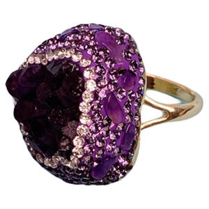 Anello in Ametista Naturale Placcato Oro con Apertura Regolabile, Gioiello Trendy in Lega con Gemma dal Produttore - Product Image 1