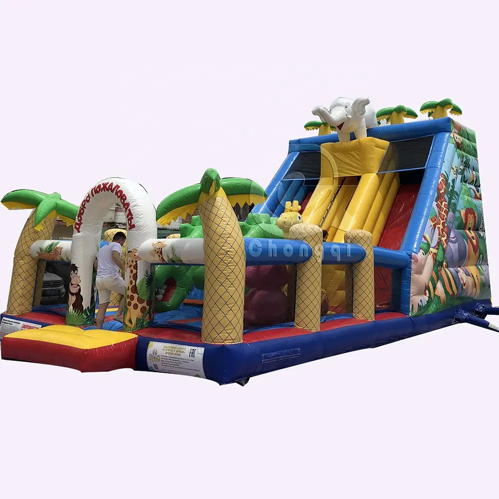 Fabrika özelleştirilmiş yüksek kaliteli çocuk ve yetişkin PVC eğlence parkı şişme parkı oyun alanı engel kursu ile slayt