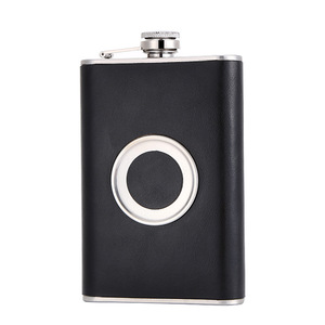 Gourde à whisky personnalisée en acier inoxydable avec logo sur mesure, enveloppée de cuir, pour la Russie Abbey's Loch Dhu - Product Image 2