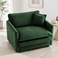 Fauteuil de lecture carré en chenille verte, une place, rembourré avec rembourrage en mousse, assise profonde, pour salon, avec coussin décoratif