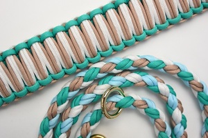 <strong>Tactical</strong> Hund Quick Release <strong>Dog</strong> <strong>Collar</strong> Leash Set Solid PVC Vegan Leather Wide Paracord Coated Webbing Hands-Free for Pets - Product Image 4