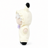 Combinaison à capuche personnalisée avec oreilles de lapin et nœud violet, tenue faite main pour poupée en coton rembourrée, accessoires de costume
