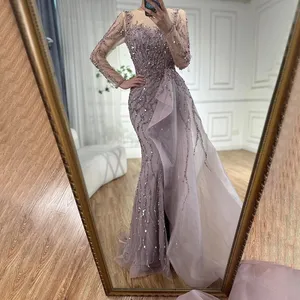 Abiti da Sera Eleganti a Sirena Blu a Maniche Lunghe <span class=keywords><strong>con</strong></span> Spacco Alto e Sopragonna Laterale Serene Hill 2024 per Feste Modello LA72044 Personalizzato - Product Image 2