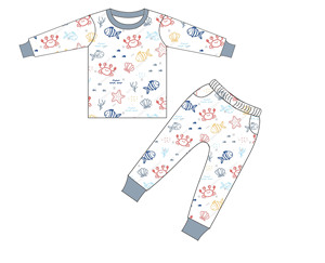 Pastel Floral Printed Kids Bamboo Sleepwear Set, Crew Neck Long Sleeve <strong>Cuffed</strong> <strong>Pyjama</strong> Top and Pants, Gentle Floral Pattern - Product Image 5