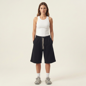 Jorts en maille noire unie pour femme Lavish Look, en molleton bouclette, taille mi-haute, avec cordon de serrage, coupe droite, style streetwear décontracté, coloré - Product Image 1