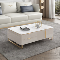 Meuble de Salon ATUNUS Élégant Haut de Gamme Blanc et Or avec Cadre en Acier Inoxydable, Meuble TV et Table Basse avec Tiroir pour la Maison