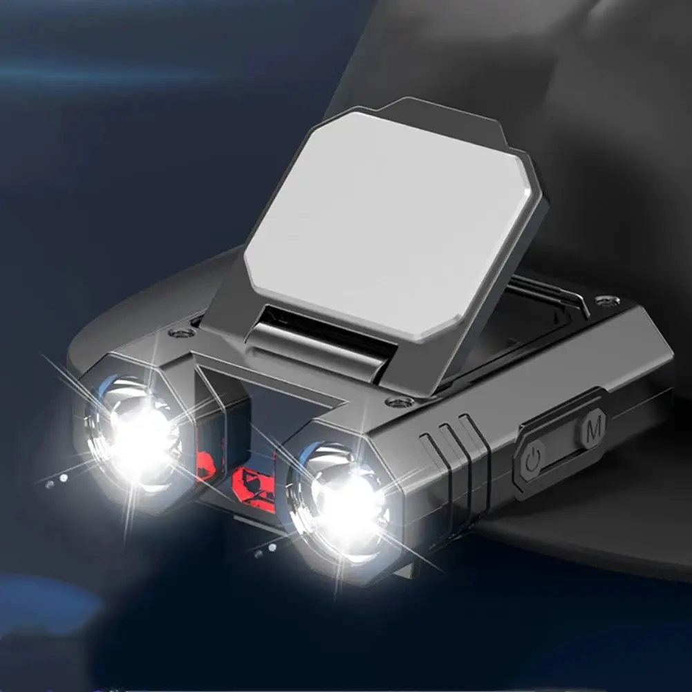 Strong Light Sensor Headlight Multifunctional Night Fishing Hat Clip Lamp LED Emergency Light USB Charging Outdoor Emergency