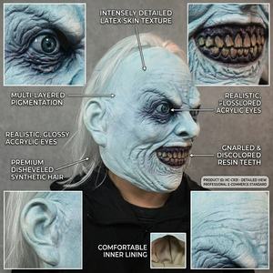 Scary Blue Demon Latex Mask with White Hair Creepy Horror Costume Prop for Adult Halloween Cosplay and Prank Parties - Product Image 2